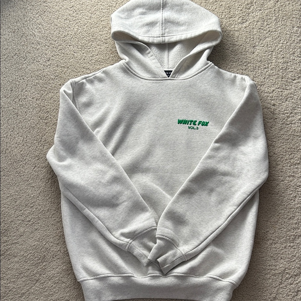 White Fox Boutique Cream Hoodie with Green Logo